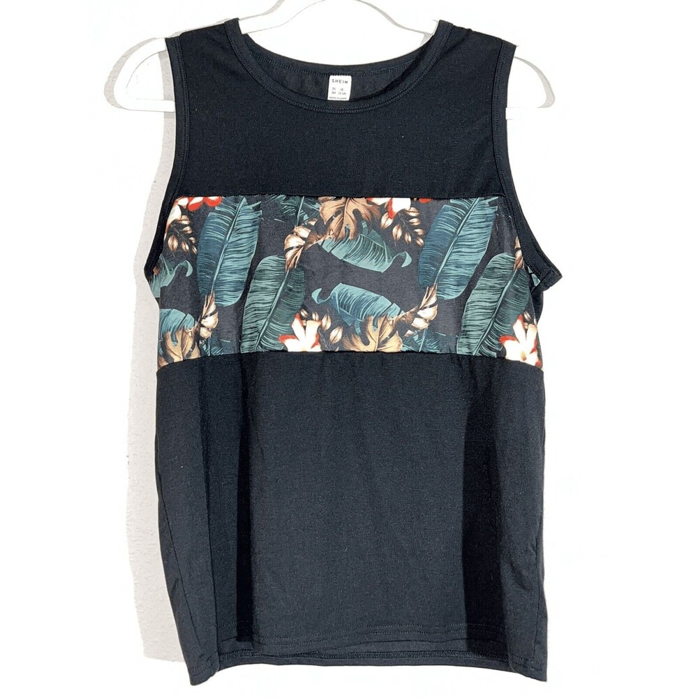 Boys Contrast Tropical Black Tank Top (13-14Y)